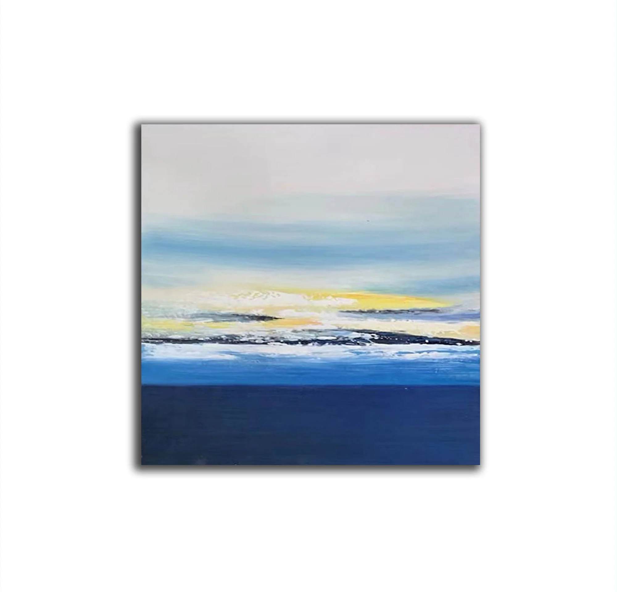 Blue Original Handmade White Landscape Yellow Abstract Canvas Artwork 1FBID